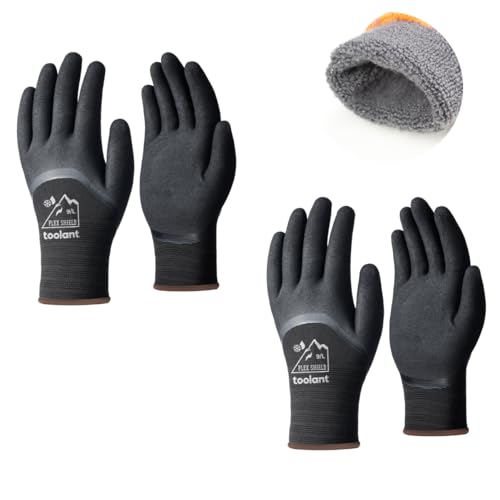 toolant 2 Pairs Winter Work Gloves for Men & Women, 3/4 Waterproof Freezer Gloves with Dual-Layer Latex Coating, Thermal Insulated for Cold Weather, Grip, Touchscreen, L, Black