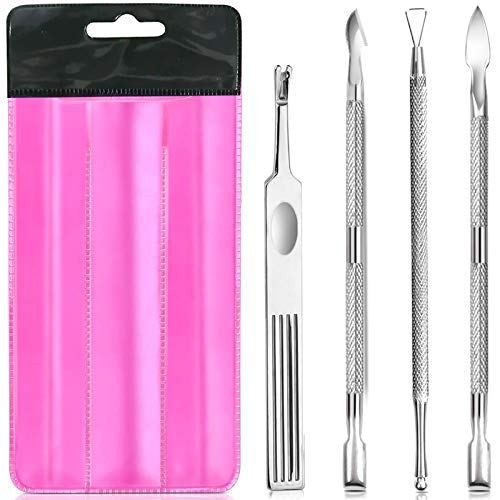 Teenitor 4 PCS Cuticle Pusher and Cutter Set, Triangle Nail Polish Remover Scraper, Nail Cleaner Fork, Cuticle Remover, Professional Stainless Steel Pedicure Manicure Tool