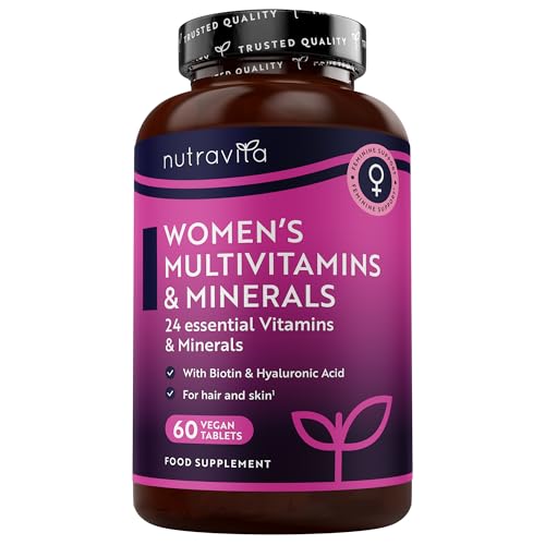 Nutravita Multivitamin Tablets for Women for 2 Months of Supply Essentials Womens Vitamins and Minerals with Hyaluronic Acid Biotin Vitamin B Complex Vegan Vitamins for Hair Skin Immune System