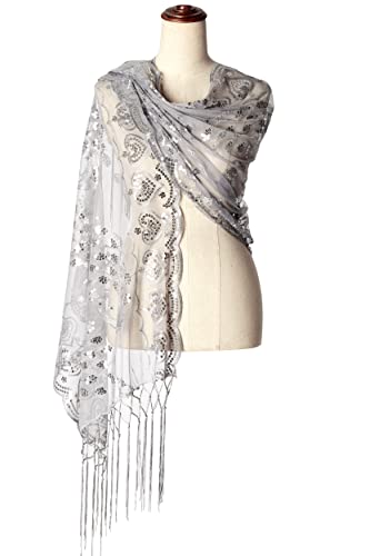 Image of BABEYOND 1920s Sequined Shawl Wraps for Women Fringed Evening Cape Wedding Bridal Shawl Scarf for Evening Dresses Party