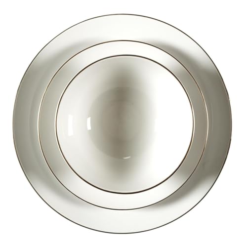 HowHomely Set di piatti da 12 pezzi, in porcellana, servizio da tavola, con bordo dorato, per l'uso quotidiano, per la famiglia, gli ospiti, idea regalo