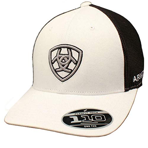 ARIAT Mens Embroidered Shield Logo Adjustable Mesh Hat (Black/White)