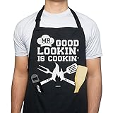VAGAVY 100% Cotton, Black Funny Aprons for Men, Dad, Husband - Birthday, Father’s Day Grilling Gifts for Papa, Husband.