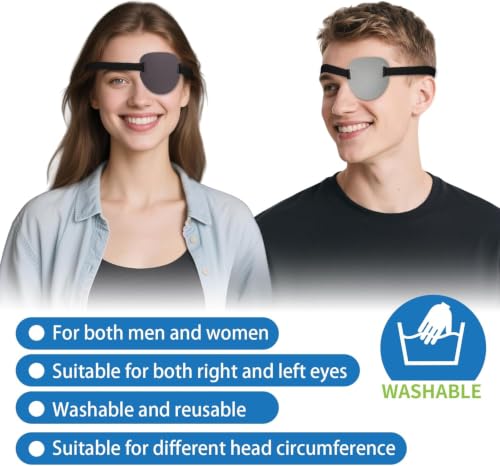 Image of 2 Pcs 3D Eye Patches for Adults and Kids, Adjustable Medical Eyepatch for Right or Left, One Cover for Amblyopia Lazy, Pirate Costume (Dark Grey, Light Grey)