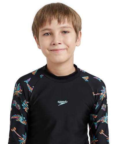 Speedo Boy's Endurance10 Digital Print Long Sleeve Suntop - Black, Anthracite & Arctic Glass Deal