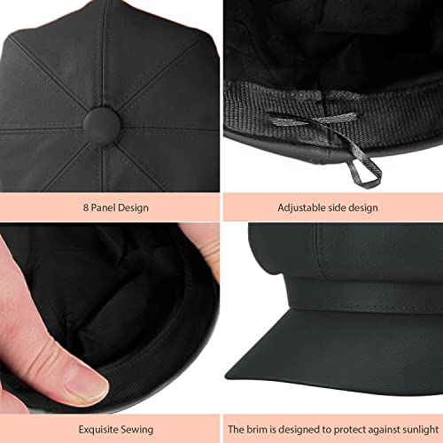 Leather Newboy Hats For Women 8 Panel Visor Beret Cabbie Ivy Cap Painter Baker Boy Hat Black #TOP4