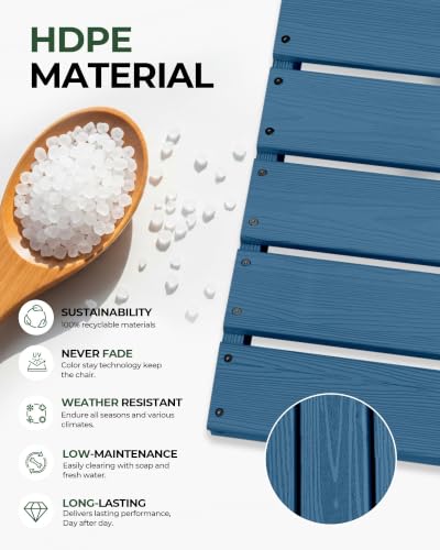 Image of Outdoor Patio Dining, All-Weather HDPE Chair Fade-Resistant, and Low Maintenance for Backyard, Garden, or Patio, Navy Blue