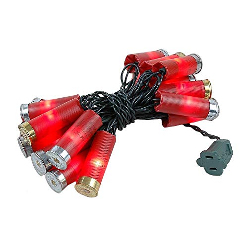 Novelty Lights 20 Light Shotgun Shell Mini Light Set, Red, Green Wire, 8.5