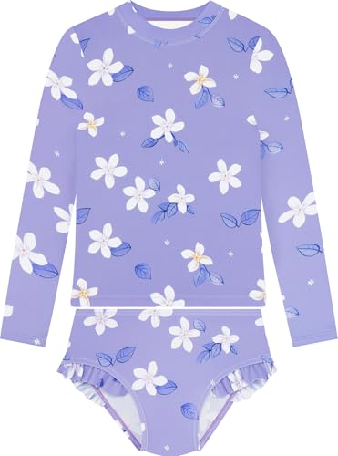 BliBliTaTa Girls Two Piece Long Sleeve Swimsuit Rash Guard Set Kids Bathing Suit for Toddler UPF 50+ Swimwear 3 Month 1t 2t 3t 4t 5t 6 7 8 9 10 12 14 Years Purple-Flower-6Y