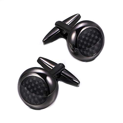 Merit Ocean Black Carbon Fiber Cufflinks for Mens Shirt Wedding Business Gift
