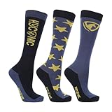 HY EQUESTRIAN HYCONIC Pattern Socks (Pack of 3) - Purple/Green - Adult 4-8 (Navy/Yellow)