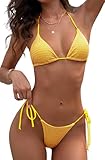 Women's Two Piece Swimsuit Sexy Swimwear Sexy Halter String Triangle Bikini Sets Swimsuit Bathing Suits Yellow Medium
