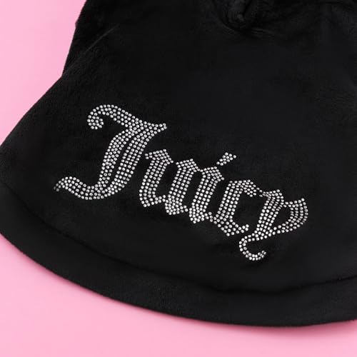 Juicy Couture Bling Velour Pet Hoodie - Black - M/L (7-12 lbs.) - Pet Hoodies for Small Dogs or Cats