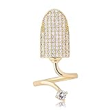 JINAO 14K 6 Times Gold Platinum Plated Full Bling Iced Out CZ Women Fashion Finger Nail Ring for...