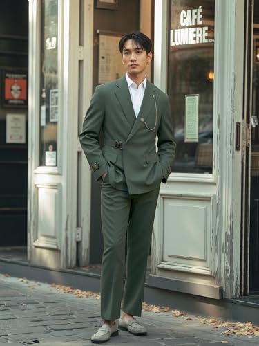 Mens 2 Piece Suit with Metal Buckle Slim Fit Suits Stylish Modern Suits for Wedding Prom Homecoming Tuxedo3