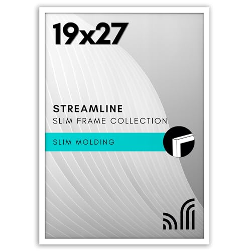 Americanflat 19x27 Poster Frame with Polished Plexiglass - Streamline Collection - Thin Border Picture Frame for Wall Display - Hanging Hardware Included - White