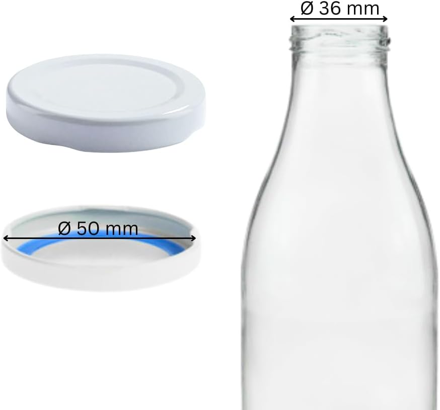 Mikken Blueseal Glass Bottle Lids TO48 / 5 cm - Pack of 10 - BPA/PVC-Free Twist-Off Replacement Lids for Milk & Juice Bottles - White
