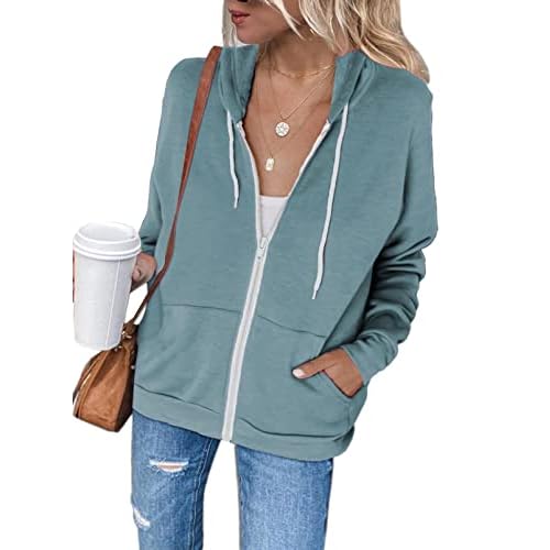 Damen Zip Hoodie Langarm Kapuzenpulli Fleece Outwear Jacken Herbst Winter Sweatjacke