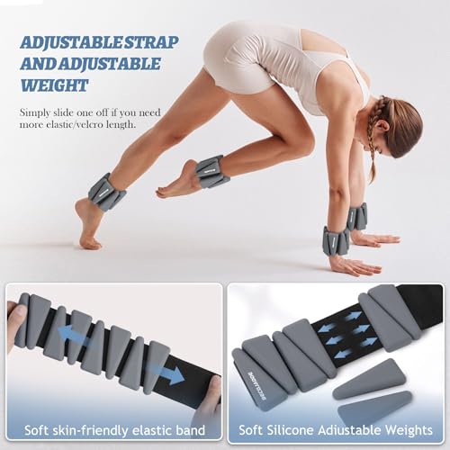 Image of BECOJADDE Ankle Weights Set of 2 (1 lb /2 lb /3 lb Each) Adjustable Wrist Weights for Women Men Wearable Arm Leg Weight for Pilates, Running, Walking, Workout, Yoga