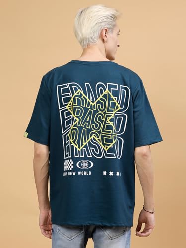 Image of Rigo Back Printed Half Sleeves Round Neck Oversized T-Shirt for Men | Drop Shoulder T-Shirt for Men | Loose Baggy Fit T-Shirt for Men