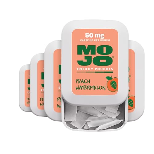 MOJO Energy Pouches Peach Watermelon Flavor, 50 mg per Caffeine Pouch, 15 Pouches, 5-Pack
