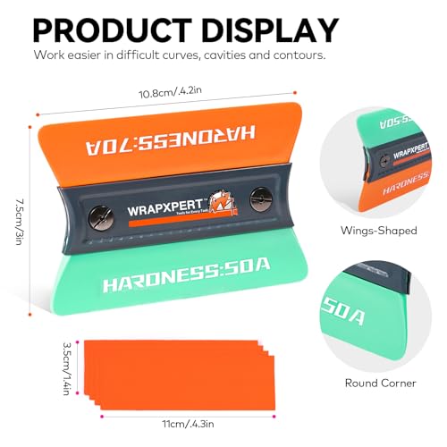 Image of WRAPXPERT Vinyl Wrap Squeegee Vinyl Wrap Tools Felt Squeegee for Car Wrap Magnet Tint Squeegee, 7 Hardness Removable Dual-Side Vinyl Wrapping Kits Window Tint Tools Decal Smoothing Scraper