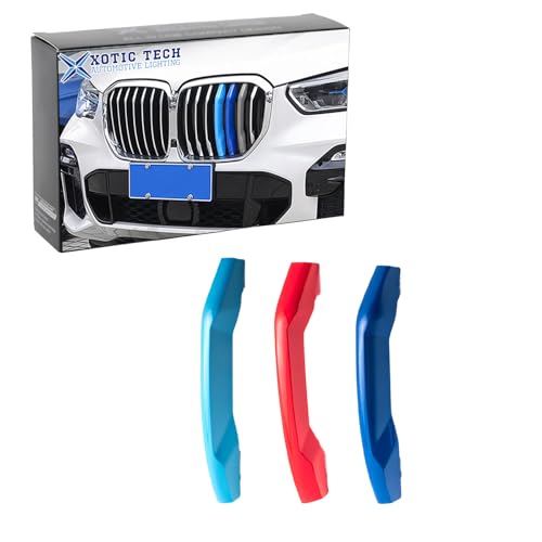 Image of x xotic tech Iconic 3-color Tri Grille Insert Trims Strips Compatible with BMW X Series X5 G05 2019-2023 with Night Vision Camera & 7 Beam Front Center Kidney Grilles Decoration