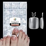 Luckyfairy 504pcs Toe Nail Press Ons: Squavol Toe Nail Tips Full Cover Fake Toenail, 15 Sizes Square Round Oval Press on Toenails for Women Big Wide Nail Extensions Home DIY Salon