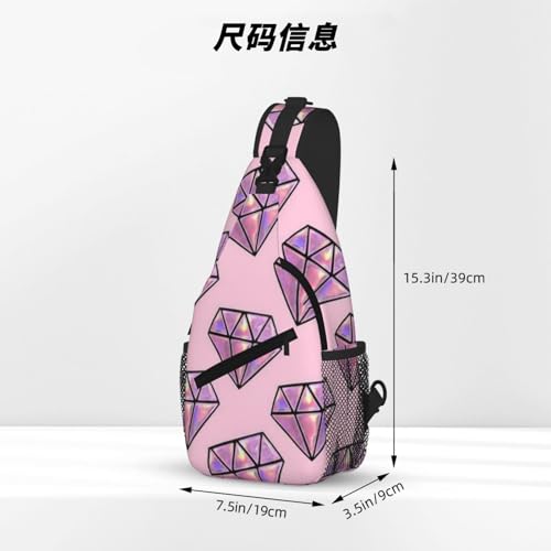 Cross Chest Bag Diagonally-Pink Diamond Pattern Print Durable Hiking Daypacks With Large Capacity For Women Men4