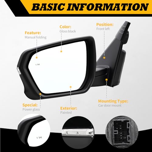 Jecoupoon Gloss Black Driver Side Mirror Assembly Compatible with Equinox/Terrain 2018-2024 w/Power Glass & Turn Signal & Heated and BSM 84225386 84225387 (8 Pins Left) by Jecoupoon - Used condition - Image 6