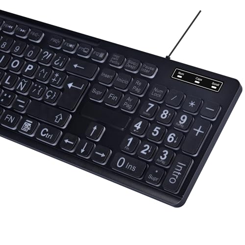 USB Wired Spanish Keyboard - 105 Keys QWERTY ANSI Layout with Ñ Accent Letters,with LED backlighting, Full-Size Teclado Español with Numpad for Typing,Office,Customer Service,PC,Laptop,Desktop by M MC Saite - Used condition - Image 6