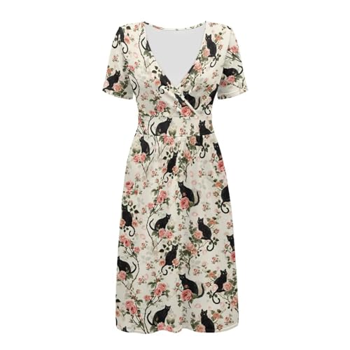 Image of Women's Summer Formal Dresses Short Sleeve Wrap V Neck Dresses Bridesmaid Wedding Guest Dress with Pockets