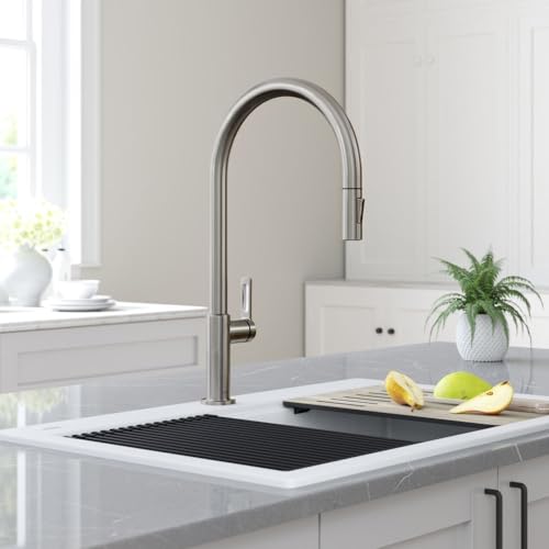 Image of KRAUS Oletto High-Arc Tall Single Handle Pull-Down Kitchen Faucet in Spot Free Stainless Steel, Height 20 3 /8 inch, KPF-2821SFS