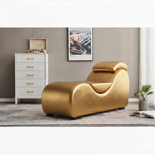 Image of SOUL CRAFT Sheesham Wood Leatherate Tantric Loung Chair, Yoga Chaise Lounge,Chaise Sofa Modern Lounge,Relaxing Chaise Lounge Chair, loveseats with Cushion (Gold)