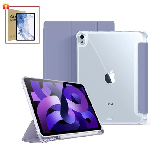 Capa iPad Air 4/5/M2/M3 10.9/11" Roxa com Película, Porta Caneta, Transparente