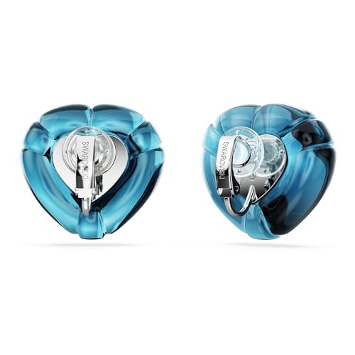 Swarovski Dulcis clip earrings, Heart cut, Pavé, Heart, Blue, Rhodium finish4