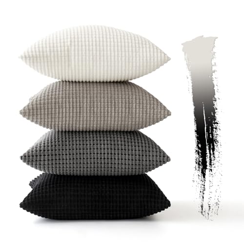 MIULEE Timeless Neutral Pillow Covers 22x22 Inch Set of 4 Mid Century Modern Grey Throw Pillows Rustic Corduroy Couch Pillowcases Nordic Home Decor for Sofa Cushion Living Room Bed
