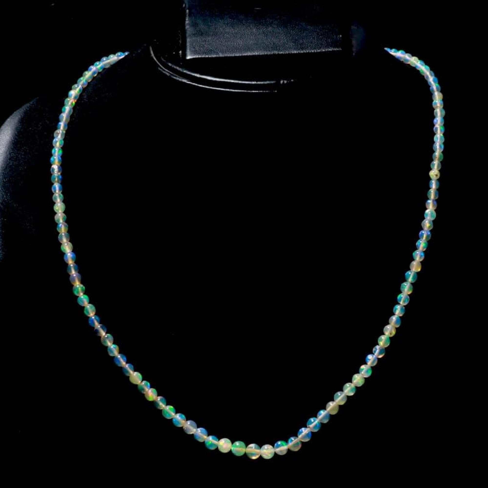 Unisex 925 Sterling Ethiopian Opal Gemstone Necklace, Elegant Adjustable Mala