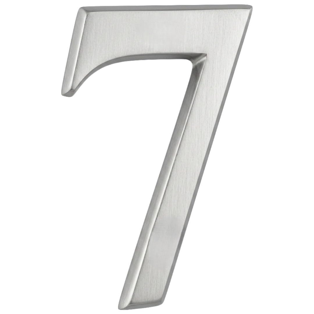 Door Number in Satin Silver Stainless Steel Finish- Self Adhesive 3" Nanocoast House Number, Times Roman Font, 7
