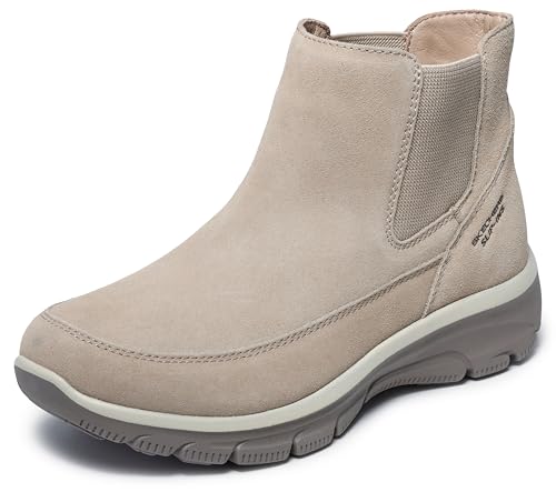 Skechers Women's EASY GOING - CASUAL ICON Hands Free Slip-Ins, Chelsea Suede Boot, Dark Natural, 9M