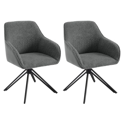 WOLTU Esszimmerstühle drehbar 2er Set, Ergonomischer Stuhl Esszimmer, Sessel Wohnzimmer, Drehstuhl, Küchenstuhl, Polsterstuhl mit Armlehnen, Loungesessel Chenille und Cord, Dunkelgrau, EZS11dgr-2