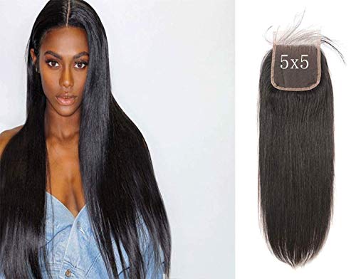 5x5 Lace Closure Bresilienne Straight With Baby Hair Real Cheveux Humains bresilienne Remy Hair 130 Density Natural Color 9a Grade Natural Hairline Top Swiss Lace For Women 24 pouce Cover