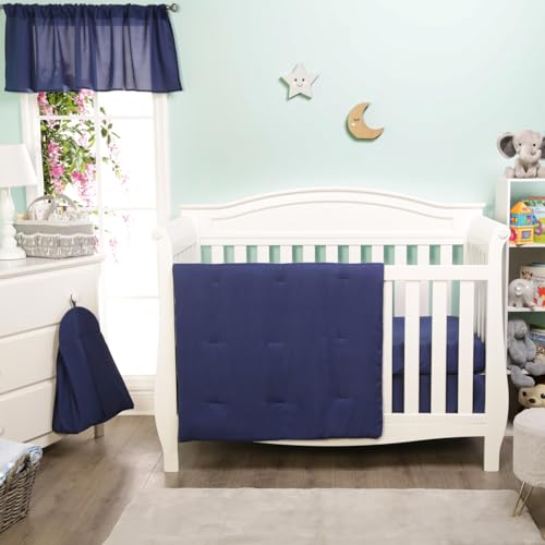 Image of EVERYDAY KIDS 4 Pc Crib Bedding for Boys Nursery Set Includes Baby Bed Quilt, Fitted Sheet, Dust Ruffle and Diaper Stacker- Nursery Bedding Set - Baby Crib Bedding Set in Navy
