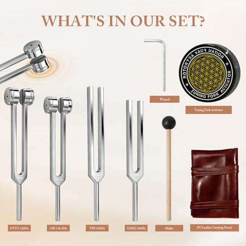 Tuning Forks for Healing Set (128Hz, 136.1Hz, 256Hz, 384Hz) with Activator & Wooden Mallet, Chakra Healing, Sound Therapy, Reiki, Yoga, Energy Balancing Tools - Image 4