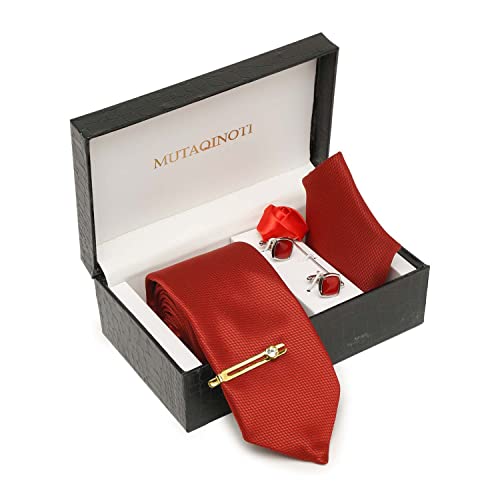 Image of MUTAQINOTI Mens Woven Premium Silk Necktie Suit Accessories Set With Pocket Square Cufflinks Brooch Golden Tie Pin (TEGP2)