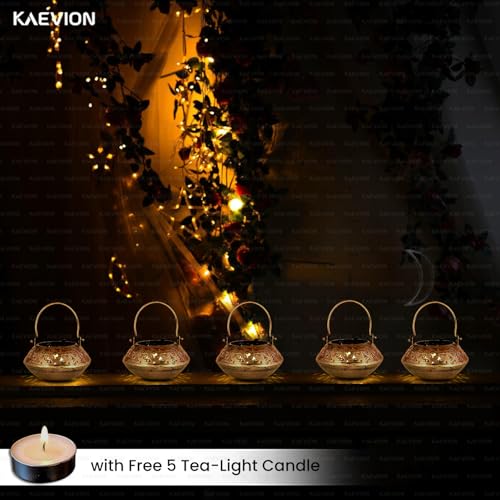 Image of 5pcs Metal Brass Incense Burner Tea Light Candle Holder | Small Size Degchi 5 inch | Wall Hanging Diya Holder for Pooja Room| Degchi Dhoop Dani | Brass Home Decorative Items for Living Room