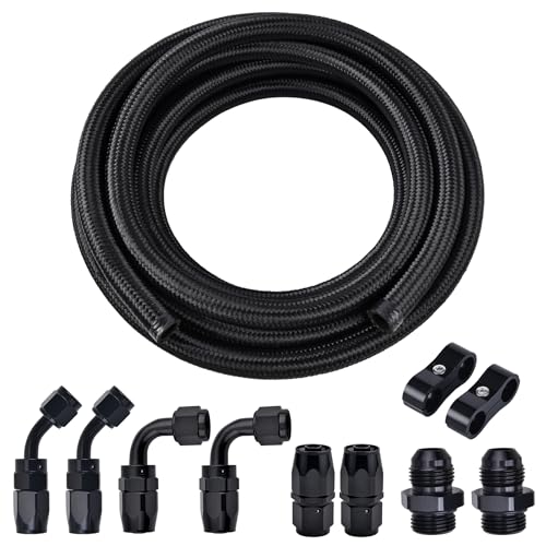 EVIL ENERGY 10AN Fuel Line Kit 10AN Hose Nylon Braided Fuel Line Hose Fitting Kit With 10PCS Swivel Hose Fitting Adapter CPE 10FT Black