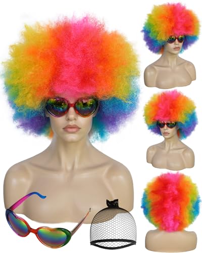 BESTBEL Rainbow Afro Wig Short Curly Wigs Colorful Fluffy 70s 80s Disco Wig