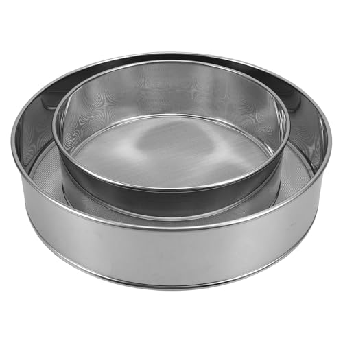 SHINEOFI 2pcs Stainless Steel Flour Sieve Baking Round Sifter Flour Mesh Sifter Manual Kitchen Fine Mesh Drum Sieve for Mashed Potato