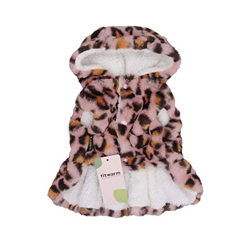 Fitwarm Fluffy Faux Fur Leopard Dog Coats Pet Jackets Cat Winter Clothes Hoodies Pink Medium #TOP4